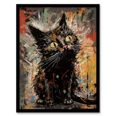 Artery8 The Curious Black Cat Painting By Tom Jones Wall Art PrintA4 Size from B&Q