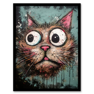 Artery8 Graffiti Street Art Bug Eyed Cat Artwork By Tom Jones Wall Art PrintA4 Size from B&Q