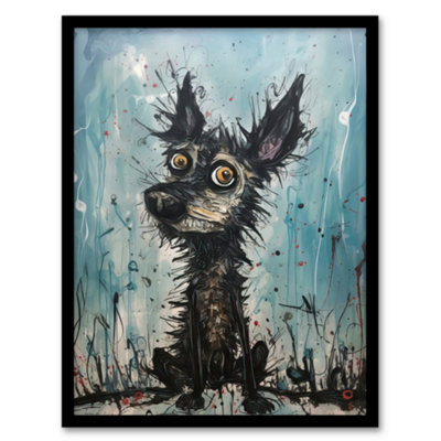 Artery8 The Curious Black Dog Thick Oil Painting By Tom Jones Wall Art PrintA4 Size from B&Q