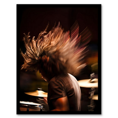 Artery8 Drummer Action Photograph Mid-Performance Hard Rock Drums Music Gig Musician Wall Art PrintA4 Size from B&Q