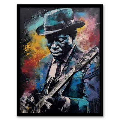 Artery8 Modern Blues Music Musician Colourful Painting Splat Art Portrait Wall Art PrintA4 Size from B&Q