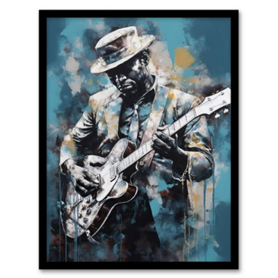 Artery8 Ragtime Blues Watercolour Artwork Musician Playing Electric Guitar Portrait Painting Wall Art PrintA4 Size from B&Q