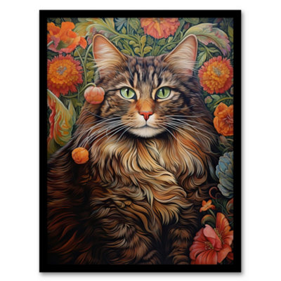 Artery8 Norwegian Forest Cat Floral Spring Garden Flower Blooms Framed Wall Art Print from B&Q