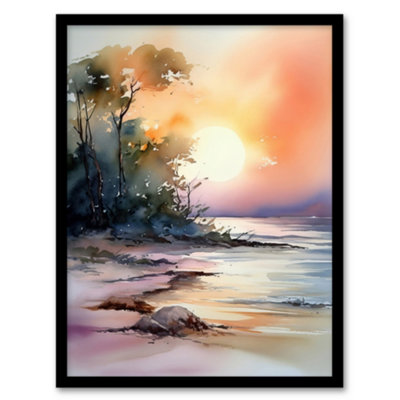 Artery8 Framed Wall Art The Bonnie Banks Of Loch Lomond Sunset Watercolour12X16 Inch from B&Q
