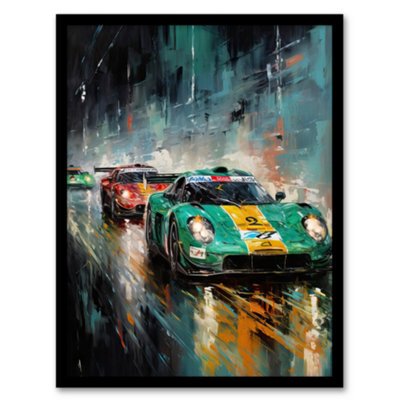 Artery8 Framed Wall Art Sports Car Racing Motorsport Road Race Action Green Red Orange Classic For Him Fan Man Cave12X16 Inch from B&Q