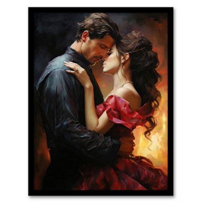 B&Q -  Framed Wall Art The Embrace Oil Painting Lovers Passionate Flamenco Dance Bedroom12X16 Inch