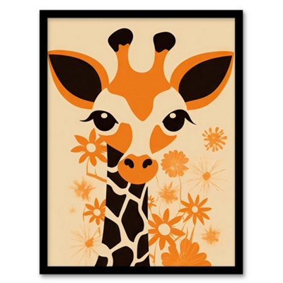 Artery8 Framed Wall Art Cute Baby Giraffe With Flowers Orange Graphic Artwork Zoo Animal Floral Kids Bedroom12X16 Inch from B&Q