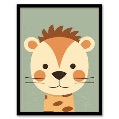 Artery8 Framed Wall Art Cute Zoo Animal Graphic Artwork Soft Pastel Colour Geometric Shapes Kids Bedroom Painting12X16 Inch from B&Q