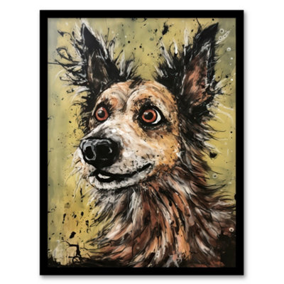 Artery8 Framed Wall Art Daisy Hears The Door Artwork Fun Dog Painting By Tom Jones12X16 Inch from B&Q