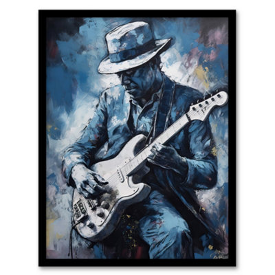 Artery8 Framed Wall Art Guitarist Playing The Blues Oil Painting Musician Portrait Playing Electric Guitar Music12X16 Inch from B&Q