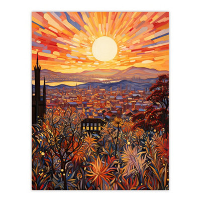 Artery8 Unframed Wall Art La California Sunrise Over San Gabriel And San Bernardino Mountains Artwork Painting12X16 Inch from B&Q