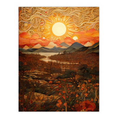 Artery8 Unframed Wall Art Abstract Magical Autumn Sunset Landscape Painting12X16 Inch from B&Q