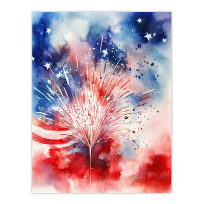 Artery8 Unframed Wall Art The Stars And Stripes Salute Abstract Watercolour 4Th July Independence Day Usa12X16 Inch from B&Q