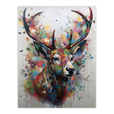 Artery8 Unframed Wall Art The Butterfly Stag Abstract Soft Pastel Colours Deer Ink Splat12X16 Inch from B&Q