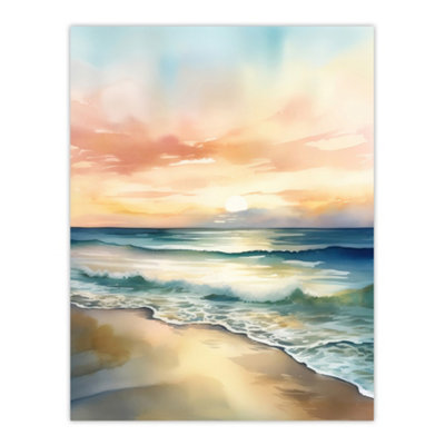 Artery8 Unframed Wall Art Simple Serene Seashore Sunset Scarlet Sky Sublime Scenic Seascape12X16 Inch from B&Q