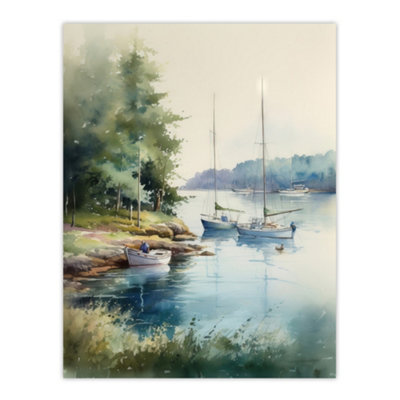 Artery8 Unframed Wall Art Sailboat Watercolour Study River Thames 196712X16 Inch from B&Q