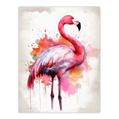 Artery8 Unframed Wall Art Watercolour Flamingo Pink Ink Splat Design Watercolour12X16 Inch from B&Q