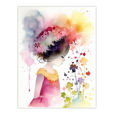 Artery8 Unframed Wall Art The Girl In The Flower Meadow Watercolour Girls Bedroom12X16 Inch from B&Q