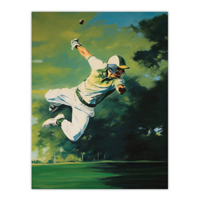Artery8 Unframed Wall Art Cricket Match Outfield Diving Catch Watercolour Artwork For Him Fan Man Cave12X16 Inch from B&Q