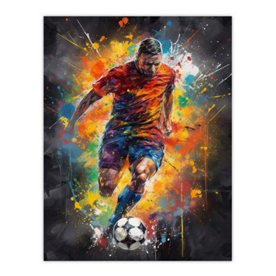 Artery8 Unframed Wall Art Football Striker Colourful Artwork Boys Bedroom Gift For Him Fan Man Cave12X16 Inch from B&Q