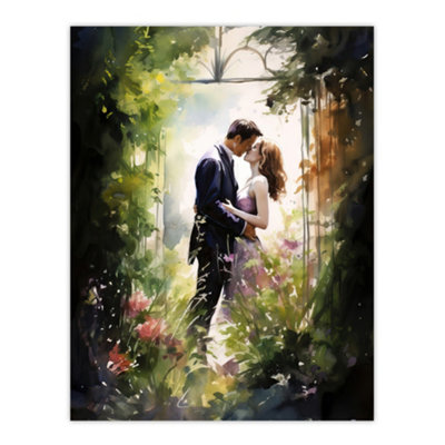 Artery8 Unframed Wall Art Stolen Kiss Watercolour Painting Secret Garden Lovers Kissing Among Flowers Bedroom Art12X16 Inch from B&Q