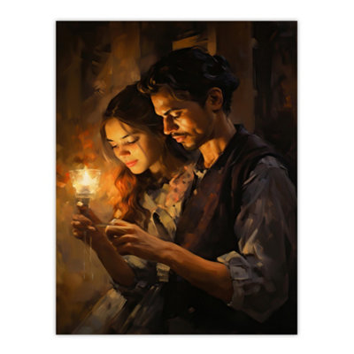 Artery8 Unframed Wall Art La Boheme Young Couple Candlelight Scene Painting12X16 Inch from B&Q
