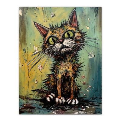 Artery8 Unframed Wall Art Alley Cat Stray Scruffy Moggie Painting By Tom Jones12X16 Inch from B&Q