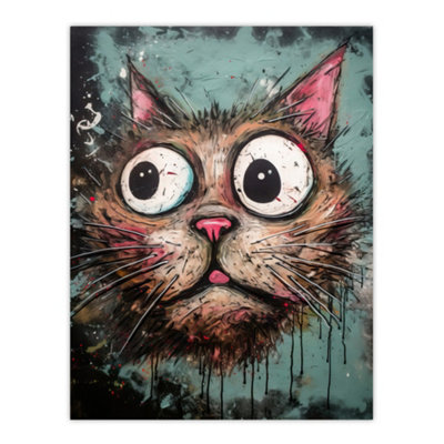 Artery8 Unframed Wall Art Graffiti Street Art Bug Eyed Cat Artwork By Tom Jones12X16 Inch from B&Q