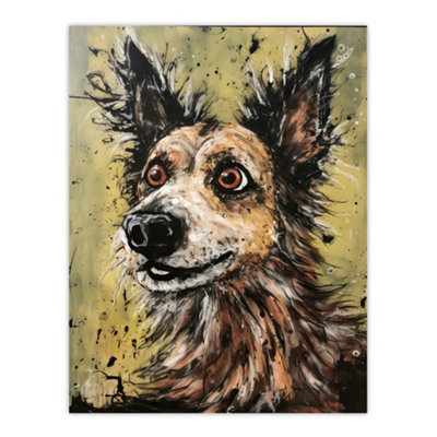 Artery8 Unframed Wall Art Daisy Hears The Door Artwork Fun Dog Painting By Tom Jones12X16 Inch from B&Q