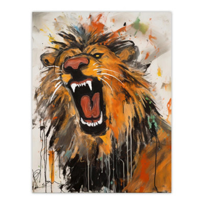 Artery8 Unframed Wall Art The Circus Lion Roars Painting By Tom Jones12X16 Inch from B&Q