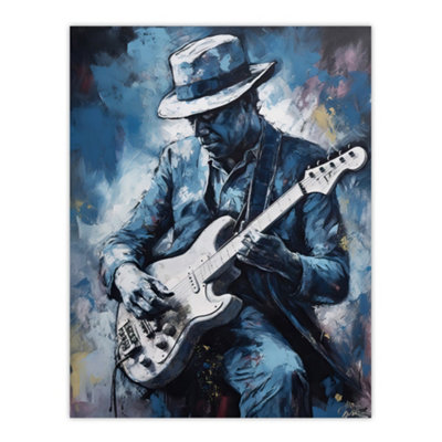 Artery8 Unframed Wall Art Guitarist Playing The Blues Painting Musician Portrait Playing Electric Guitar Music12X16 Inch from B&Q