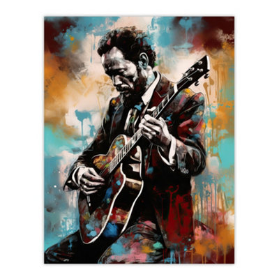 Artery8 Unframed Wall Art Country Music Colourful Painting Musician Playing Guitar Portrait12X16 Inch from B&Q