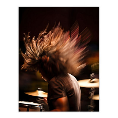 Artery8 Unframed Wall Art Drummer Action Photograph Mid-Performance Hard Rock Drums Music Gig Musician12X16 Inch from B&Q