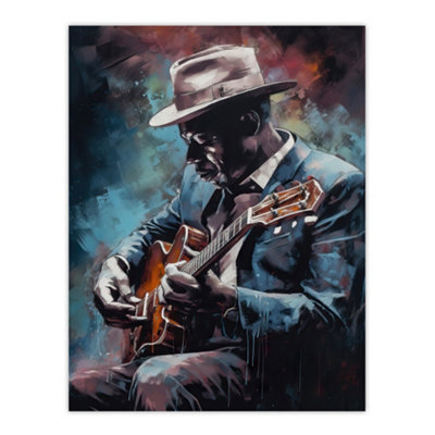 Artery8 Unframed Wall Art Ragtime Blues Watercolour Artwork Musician Playing Acoustic Guitar Portrait Painting12X16 Inch from B&Q