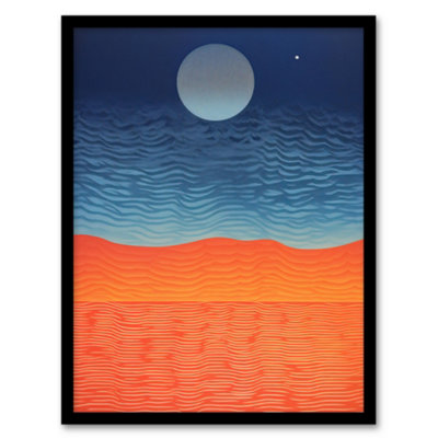Artery8 Sahara Moonrise Coral Orange On Blue Serene Landscape Wall Art PrintA4 Size from B&Q