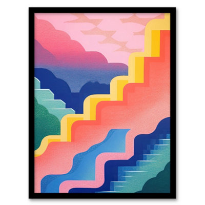 Artery8 Stairway To Heaven Colourful Abstract Risograph Screen Wall Art PrintA4 Size from B&Q