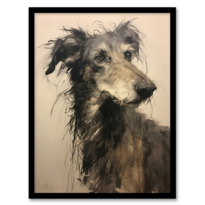 Artery8 Deerhound Black And White Portrait Serene Elegant Charcoal Drawing Wall Art PrintA4 Size from B&Q