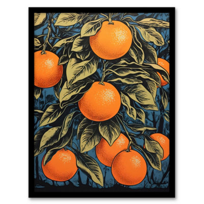 Artery8 Orange Grove On Teal Kitchen Artwork Interior Decor Painting Wall Art PrintA4 Size from B&Q