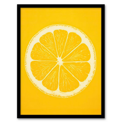 Artery8 Lemon On Citron On Yellow Monotone Minimalist Kitchen Interior Decor Wall Art PrintA4 Size