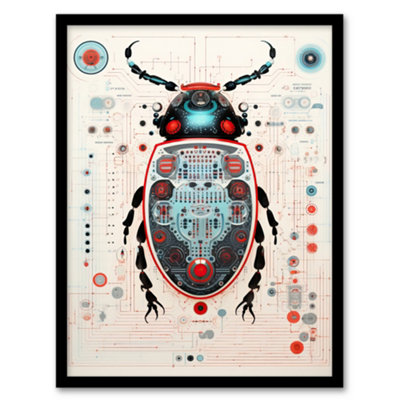 Artery8 Dung Beetle Robot Hybrid Secret Military Schematic Blue Futuristic Complex Arcane Manuscript Wall Art PrintA4 Size from B&Q