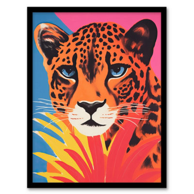 Artery8 Cheetah And Pineapple Modern Screen Risograph Blue Pink Orange Artwork Painting Wall Art PrintA4 Size from B&Q