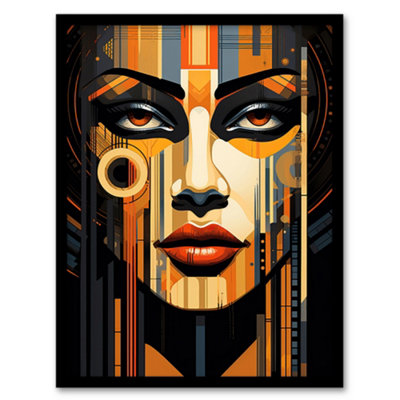Artery8 Gold Art Deco Futuristic Abstract Bold Striking Artwork Woman Face Metropolis Painting Wall Art PrintA4 Size from B&Q