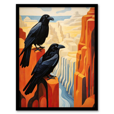 Artery8 Grand Canyon Crows Birds Abstract Minimalist Landscape Artwork Painting Wall Art PrintA4 Size from B&Q