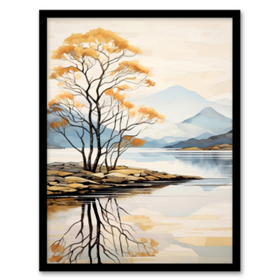 B&Q -  Loch Lomond Reflections Scotland Ben Lomond Calm Artwork Painting Wall Art PrintA4 Size
