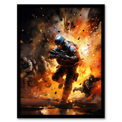 Artery8 Military Operation Army Scene Action Artwork Painting Wall Art PrintA4 Size from B&Q
