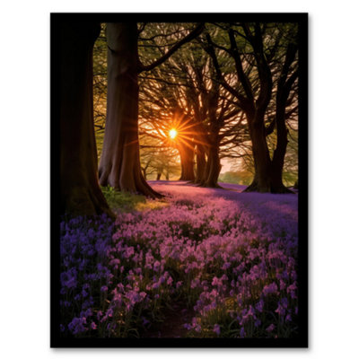 Artery8 Purple Bluebell Woods At Dawn Sunrise Peaceful Elegant Wall Art PrintA4 Size from B&Q