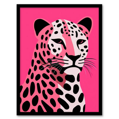 Artery8 Stylized Pink Black Leopard Bold Vibrant Risograph Screen Artwork Painting Wall Art PrintA4 Size from B&Q