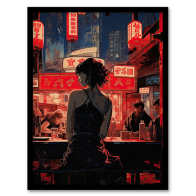 Artery8 Ukiyo Cyberpunk Jazz Bar Film Noir Neon Anime Artwork Painting Wall Art PrintA4 Size from B&Q