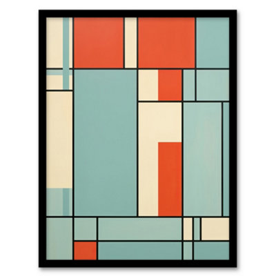 Artery8 Framed Wall Art Piet Mondrian Inspired Teal And Coral Abstract Geometry Artwork12X16 Inch from B&Q