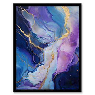 Artery8 Framed Wall Art Purple Gold Blue Fluid Stone Crystal Abstract Artwork Painting12X16 Inch from B&Q